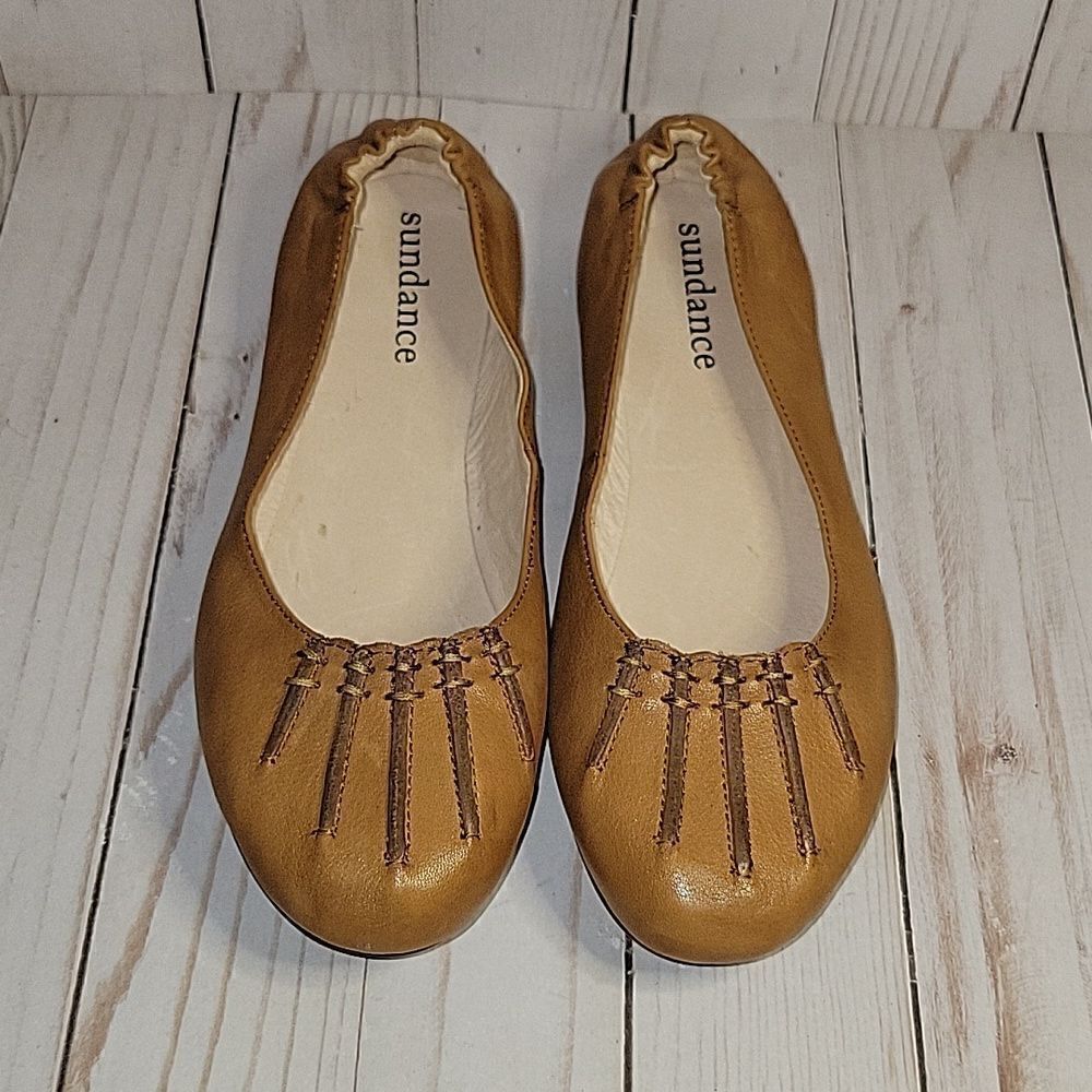 Sundance Simply Grace Ballet Flats Shoes Tan Shoes Leather Stitching Size 37